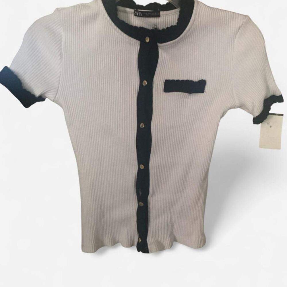 Zara white ribbed knit button up